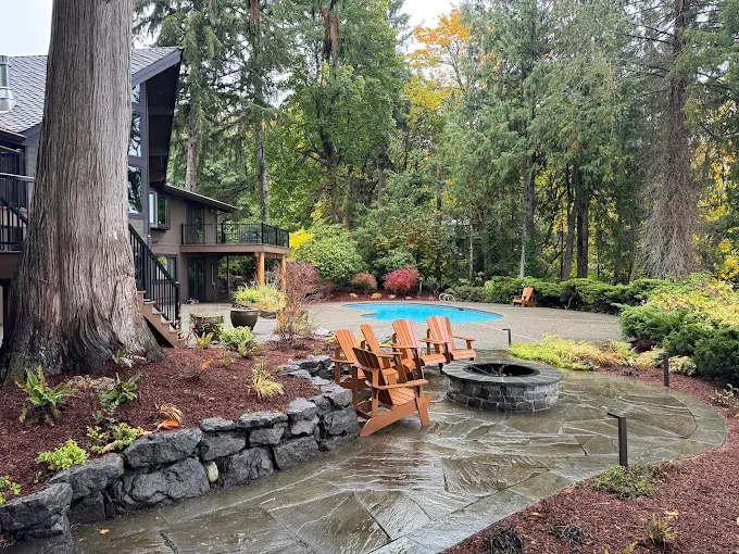 A paver patio in backyard of a Redmond home